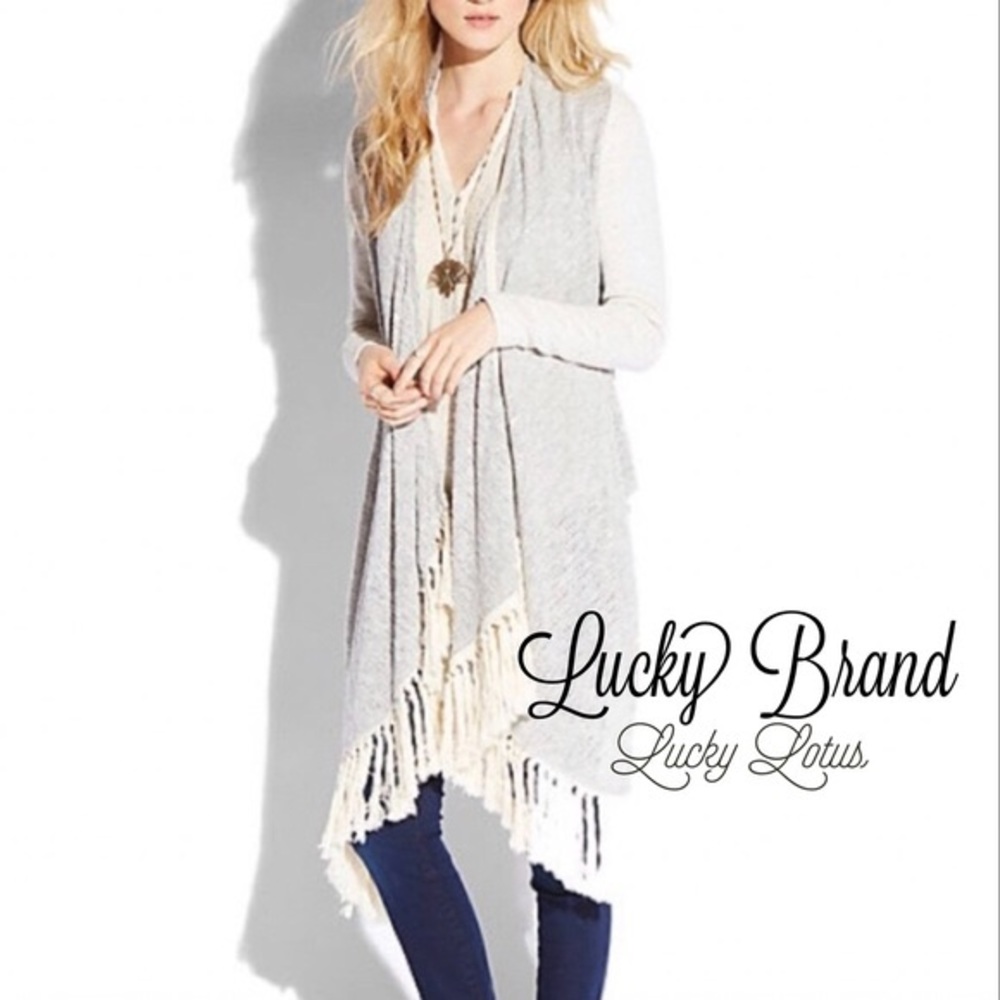 Lucky Brand Open Front Fringe Cascade Cardigan